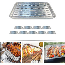 Lot de 10 barquettes jetables en aluminium argenté, compatibles avec les friteuses à air chaud, empilables.