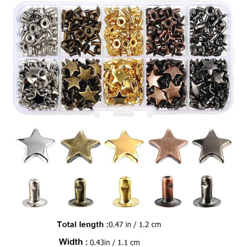 Μεταλλικά καρφιά Star Rivets 0,47x0,43 ίντσες 200 σετ πολύχρωμων συνδετήρων 1