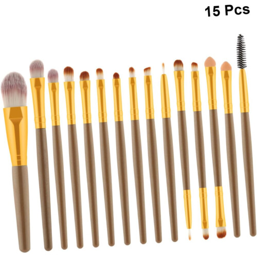 15pcs Makeup Brushes Wooden Handle and Nylon Bristles for Professional Application 2