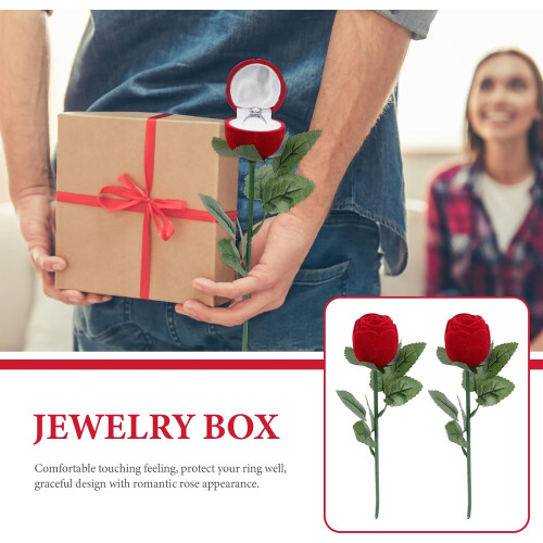 Rotes, rosenförmiges Ringbox-Set mit Blättern, 2-teiliges Ehering-Etui 2