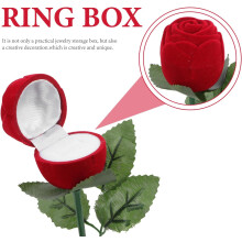 Rotes, rosenförmiges Ringbox-Set mit Blättern, 2-teiliges Ehering-Etui