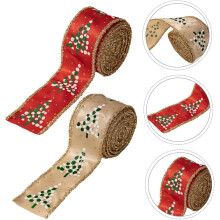 2 Rollen drahtverstärktes Weihnachtsband, dekoratives Satinband für Kränze, Schleifen und Weihnachtsbasteleien