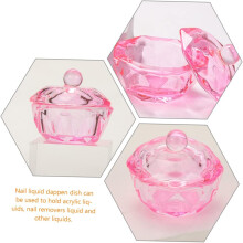 2 Stück rosa Kristallglas-Dappenschalen mit Deckel, Acryl-Flüssigkeitsmonomerhalter
