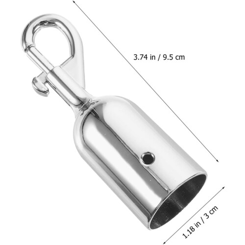 2Pcs Silver Metal Rope End Snap Hook Double-Headed Cord End Cap Fastener 1