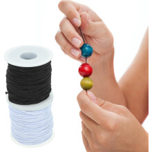 Elastisch armbandkoord 1,5 mm dik, geschikt voor het zelf maken van armbanden, zwart-wit, 2 stuks, rol van 40 meter