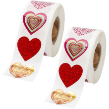 2 Rollen Herzaufkleber, Valentinstag-Herz-Etiketten, Aufkleber für Verpackungen, Hochzeitsgeschenke, Klebeetiketten