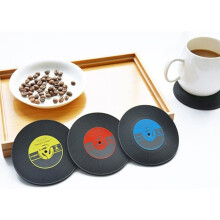 12 Stück Vintage Schallplatten-Tassenuntersetzer aus PVC-Gummi und Silikon, runde Untersetzer, waschbar, rutschfest