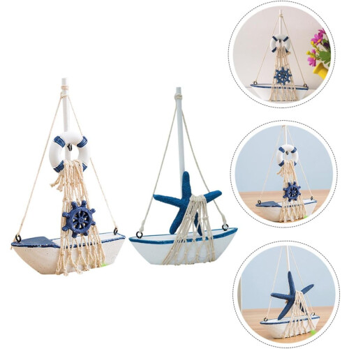 2 Stück Mini-Holzsegelbootmodell, dekoratives Ornament 2