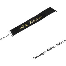 2pcs Folha preta número 40 Aniversário faixa fita, delicado partido faixas decorativas para mulheres