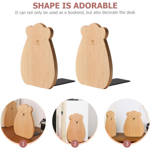 2pcs Adorable Bear Shape Bookends Book Stopper Plastic Desktop Office Bookend 2