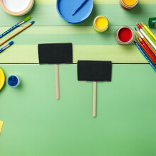 Set di 25 pennelli in spugna nera con manico in legno da 10 cm, applicatori piatti per pittura fai-da-te per bambini.