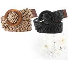 Modieuze tailleband met ronde gesp en geweven tailleband voor dames. Veelzijdig accessoire.
