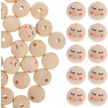 50pcs Natural Wood Beads Smile Face Wood Loose Beads for Jewelry Making Bulk