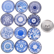 24 Stück 18 mm blaue und weiße Porzellan-Druckknöpfe aus Glas für Schmuckbastelarbeiten, Druckknopf-Anhänger