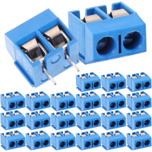 100 Stück 2-polige Schraubklemmenblöcke, 5,08 mm Rastermaß, blaue gerade Stifte, Leiterplatten-Elektroklemmenblock