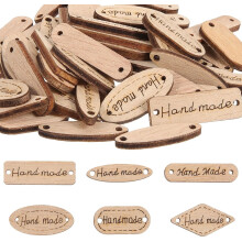 50 stuks handgemaakte houten labelknopen met 2 gaatjes, vintage stijl, houten naailabels