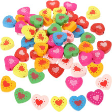 50pcs Heart Spacer Beads Wooden Loose Beads DIY Bracelet Jewelry Making Supplies