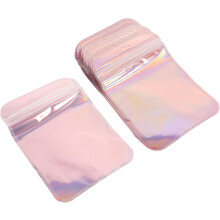 50pcs Pink Holographic Self Seal Jewelry Bags 8.5x13cm Small Resealable Storage Pouches