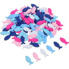 100pcs Wooden Fish Shape Adornments DIY Crafts Set for Home and Desktop Sea Decorations