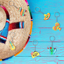 12-teiliges mexikanisches Party-Schlüsselanhänger-Set aus PVC: Kaktus, Sombrero, Taco, Gitarre, niedliche Cartoon-Schlüsselanhänger