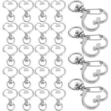 50 stuks perzikvormige sleutelhangers van zinklegering met hartvormige gespen, zilverkleurige sleutelhangers en accessoires