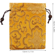 Sacchetto portagioie cinese in broccato con coulisse 13x16 cm, pochette organizer in seta dorata