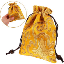 Schmuckbeutel aus chinesischem Brokat mit Kordelzug, 13 x 16 cm, goldener Seidenbeutel, Organizer