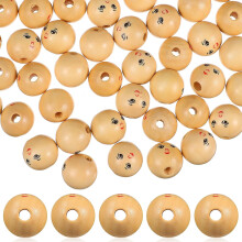 50 perles en bois de 18 mm en forme de visage souriant, percées, pour la création de bijoux et d'objets artisanaux en bois.