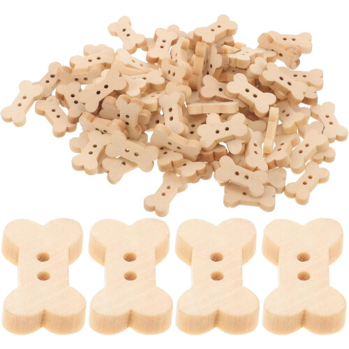 100 boutons en bois chics en forme d'os, faits main, multifonctionnels, pour loisirs créatifs.