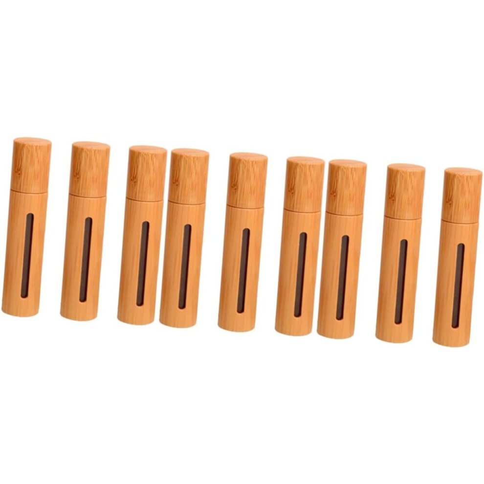 Hkhbjs 9Pcs Refillable Perfume Roll Bottle Bamboo Cover Window Empty Bottle Stainless Steel Roller Ball