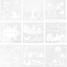 Pochoirs pour peinture de paysage, ensemble de 9 pièces, gabarits de dessin réutilisables en plastique de 20 cm