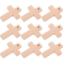9-teiliges Set kleiner Holzkreuz-Anhänger für Schlüsselanhänger, 53 x 40 mm, Buchenholz-Kreuzanhänger für Autoschlüssel, Tasche