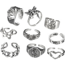 9 Vintage-Fingerringe aus Legierung, Punk-Stil, dekorative Stapelringe für Damen, Festival- und Partykleidung
