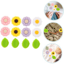 12-teiliges Set Silikon-Stricknadelstopper mit Gänseblümchen- und Blattmotiv, leicht