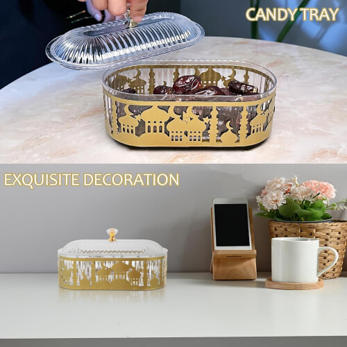 Ramadan Serving Tray Eid Table Decor 2 Materials Plastic Iron Elegant Golden Versatile