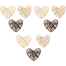 9 herzförmige Rattankugeln, 8,9 cm (3,5 Zoll), rustikal-elegant, kaffeeweiß-beige, vielseitig verwendbar