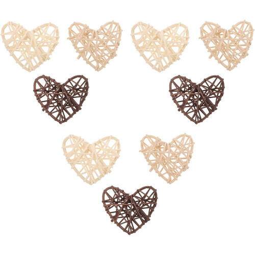 9pcs coração em forma de bolas de ratã bolas de artesanato de vidro 3,5 polegadas rústico elegante café branco bege multipropósito