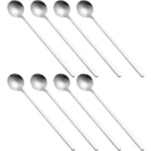 Lot de 8 cuillères à expresso à long manche en acier inoxydable 304, petites cuillères à café rondes argentées