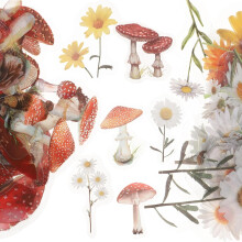 2sets Plant Sticker Pack of Flowers Stickers Aesthetic Vintage Scrapbook Journal Chrysanthemum Mushroom Decorative