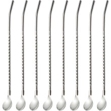 8-teiliges Set Rührlöffel aus Edelstahl im Strohhalm-Design, runde Form, silberfarben, schlichtes und elegantes Design, sicher