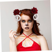 Croissant-hiusneula, sarvet ja kukat, keinotekoiset lampaat, Cos-hiusneula, ainutlaatuinen Halloween-cosplay-pääpanta naisille