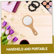 Handlicher, runder Vintage-Schminkspiegel aus Holz mit Griff