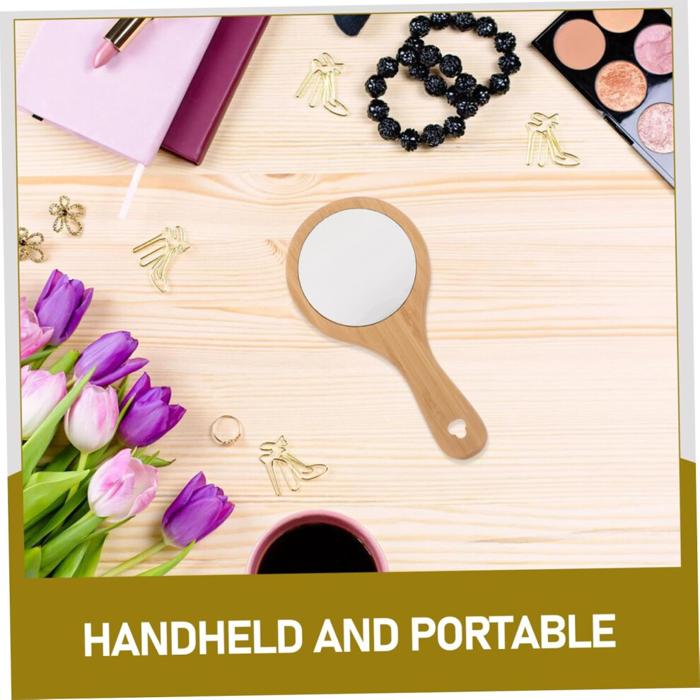 Hkhbjs Wooden Beauty Mirror Handheld Vintage Round Makeup Mirror Handle