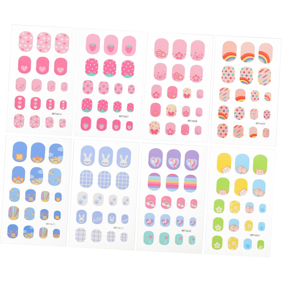 Hkhbjs Boys And Girls Fake Nails Cartoon Nail Stickers For Girls 8 Sheets Set