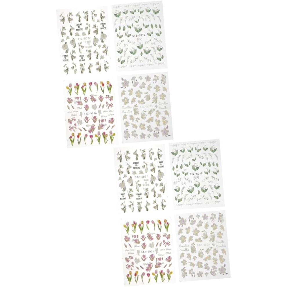 Hkhbjs 8 Sheets Embossed Nail Art Stickers Nail Stickers For Decals For Party Floral Design