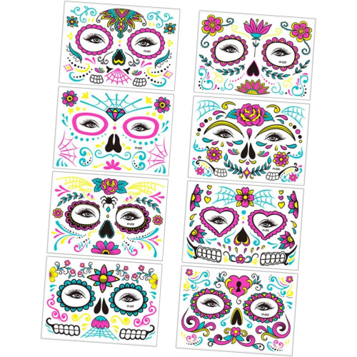 8 Sheets Fluorescent Halloween Stickers Temporary Face Body Decals