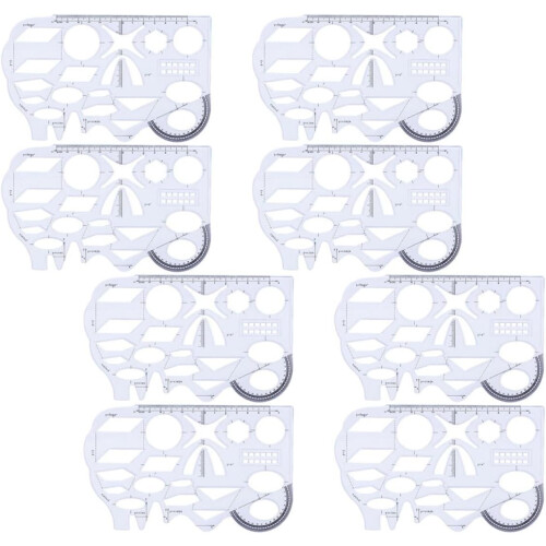 8Pcs Geometric Ruler Drawing Stencils Set Multifunctional Architect Scale Ruler Technical Drawing Supplies