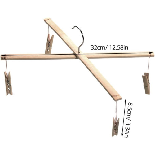 2pcs Bamboo secando rack meia cabides com 4 clipes material natural de bambu impede roupas 1