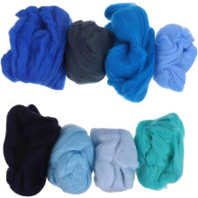 8Pcs Blue Wool Roving Needle Felting Strips for DIY Craft Supplies Blending Wool Fibers