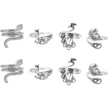 Ensemble de 8 anneaux Ă crocheter vintage motif paon, guides-fils pour tricot Ă doigts ouverts